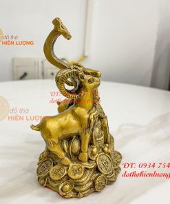 Cặp Dê Đứng Gậy Như Ý Bằng Đồng Cao 14cm