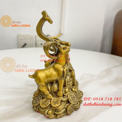 Cặp Dê Đứng Gậy Như Ý Bằng Đồng Cao 14cm