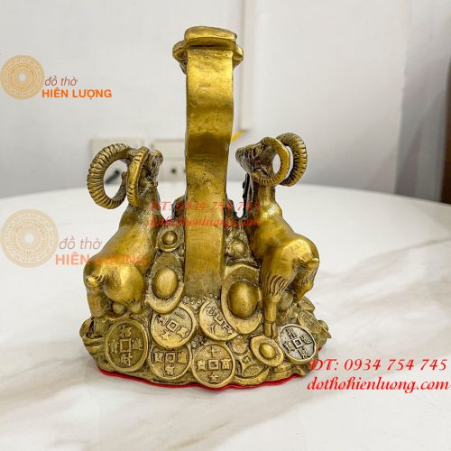 Cặp Dê Đứng Gậy Như Ý Bằng Đồng Cao 14cm