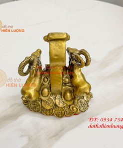 Cặp Dê Đứng Gậy Như Ý Bằng Đồng Cao 14cm