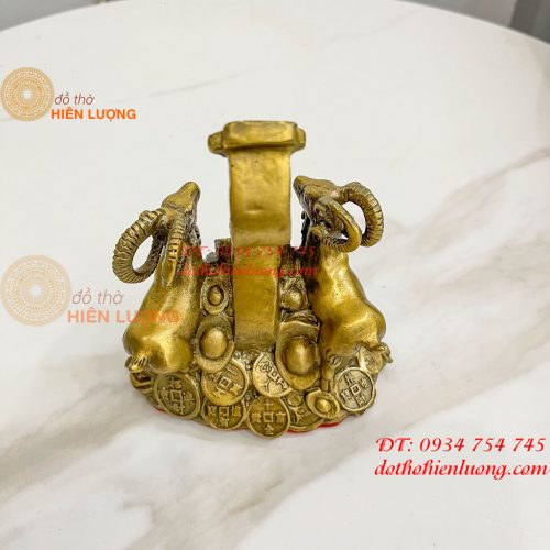 Cặp Dê Đứng Gậy Như Ý Bằng Đồng Cao 14cm