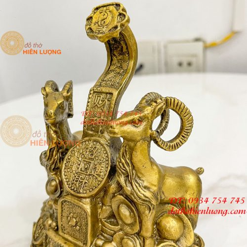 Cặp Dê Đứng Gậy Như Ý Bằng Đồng Cao 14cm