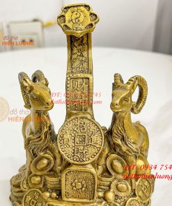 Cặp Dê Đứng Gậy Như Ý Bằng Đồng Cao 14cm