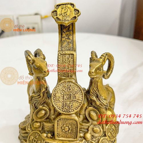 Cặp Dê Đứng Gậy Như Ý Bằng Đồng Cao 14cm