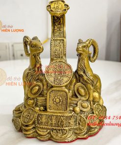 Cặp Dê Đứng Gậy Như Ý Bằng Đồng Cao 14cm