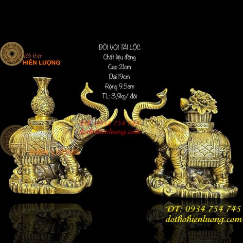 Đôi Tượng Voi Tài Lộc May Mắn Bằng Đồng Phong Thủy