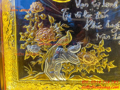 Tranh Chữ Phúc Bằng Đồng 60x90cm Dát Tam Khí Có Đèn Led