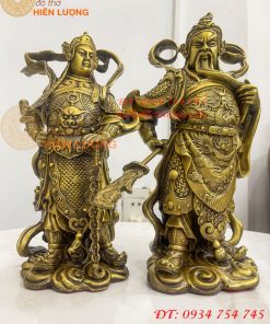 Bộ Tượng Quan Công Vi Đà Hộ Pháp Bằng Đồng Cao 25cm