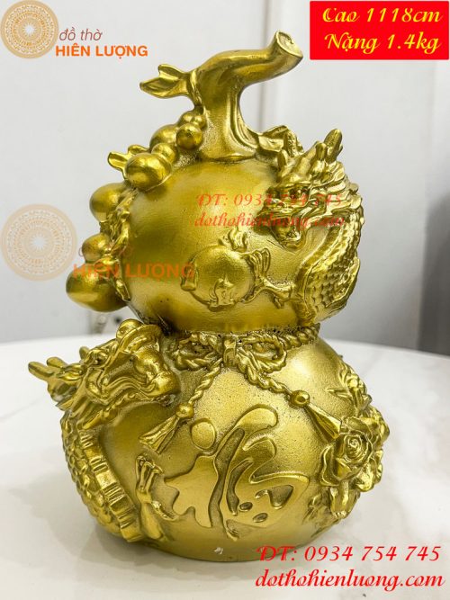 Hồ Lô Rồng Nổi Chữ Phúc Bằng Đồng Cao 18cm