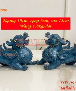 Đôi Tỳ Hưu Bằng Đồng Decor Màu Xanh Dài 19cm
