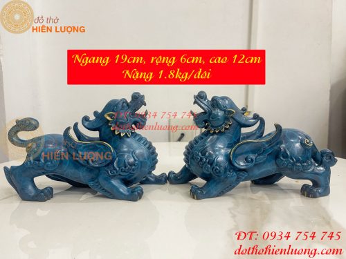 Đôi Tỳ Hưu Bằng Đồng Decor Màu Xanh Dài 19cm