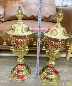 Đôi Đèn Thần Bằng Đồng Vàng Thờ Cúng Cao 60cm