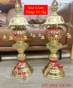 Đôi Đèn Thần Bằng Đồng Vàng Thờ Cúng Cao 60cm