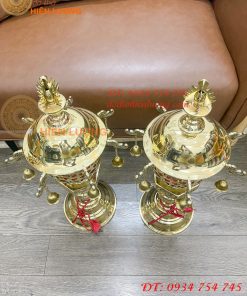 Đôi Đèn Thần Bằng Đồng Vàng Thờ Cúng Cao 60cm