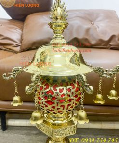 Đôi Đèn Thần Bằng Đồng Vàng Thờ Cúng Cao 60cm