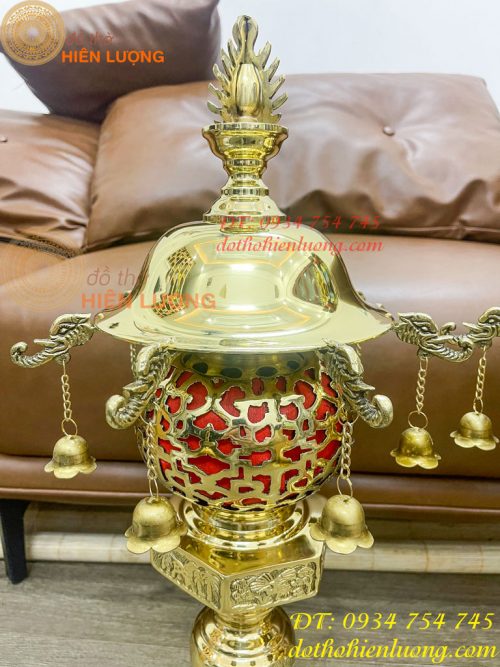 Đôi Đèn Thần Bằng Đồng Vàng Thờ Cúng Cao 60cm