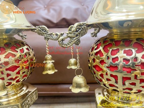 Đôi Đèn Thần Bằng Đồng Vàng Thờ Cúng Cao 60cm