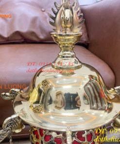 Đôi Đèn Thần Bằng Đồng Vàng Thờ Cúng Cao 60cm