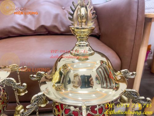 Đôi Đèn Thần Bằng Đồng Vàng Thờ Cúng Cao 60cm