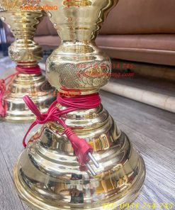 Đôi Đèn Thần Bằng Đồng Vàng Thờ Cúng Cao 60cm