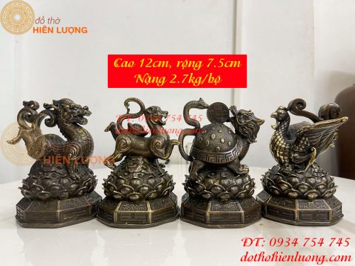 Bộ Tứ Linh Bằng Đồng Hun Cao 12cm Phong Thủy