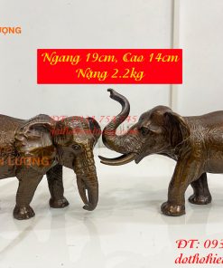 Đôi Voi Bằng Đồng Hun Phong Thủy Dài 19cm