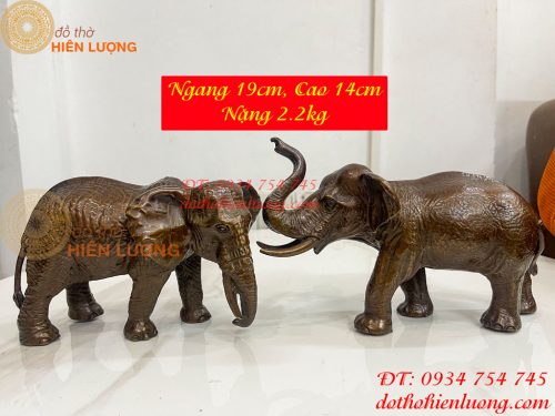 Đôi Voi Bằng Đồng Hun Phong Thủy Dài 19cm