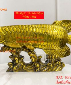 Tượng Cá Rồng Vượt Sóng Bằng Đồng Phong Thủy Dài 58cm