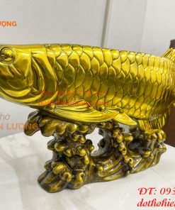 Tượng Cá Rồng Vượt Sóng Bằng Đồng Phong Thủy Dài 58cm