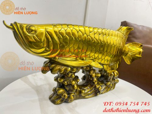 Tượng Cá Rồng Vượt Sóng Bằng Đồng Phong Thủy Dài 58cm