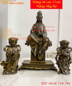 Tượng Quan Âm Đồng Tử Bằng Đồng Hun Cao 35cm