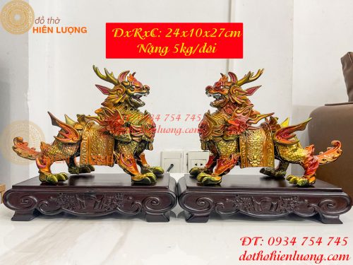 Đôi Tượng Hỏa Kỳ Lân Bằng Đồng Decor Vẽ Màu