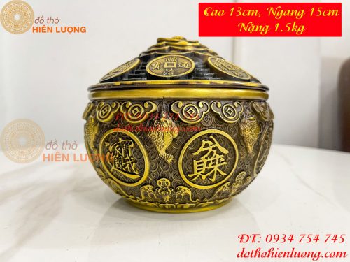 Bát Tụ Bảo Nắp Tiền Bằng Đồng Phong Thủy