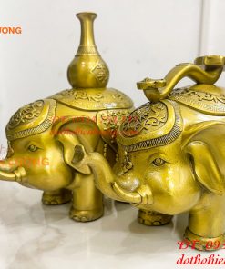 Đôi Tượng Voi Như Ý Tài Lộc Bằng Đồng Phong Thủy Dài 18cm