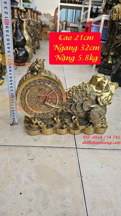 Tượng Cóc Thiềm Thừ Kéo Xe Tài Lộc Bằng Đồng Dài 32cm