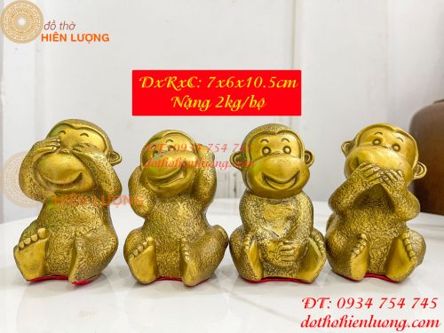 Bộ Tượng Khỉ Tứ Không Bằng Đồng Cao 11cm