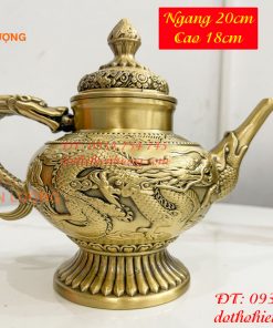 Ấm Trà Rồng Phượng Bằng Đồng Cao 18cm, Dài 20cm, Nặng 1.2kg
