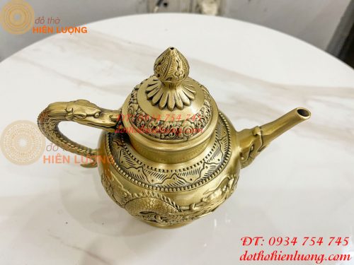 Ấm Trà Rồng Phượng Bằng Đồng Cao 18cm, Dài 20cm, Nặng 1.2kg