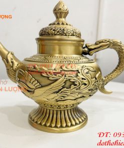 Ấm Trà Rồng Phượng Bằng Đồng Cao 18cm, Dài 20cm, Nặng 1.2kg