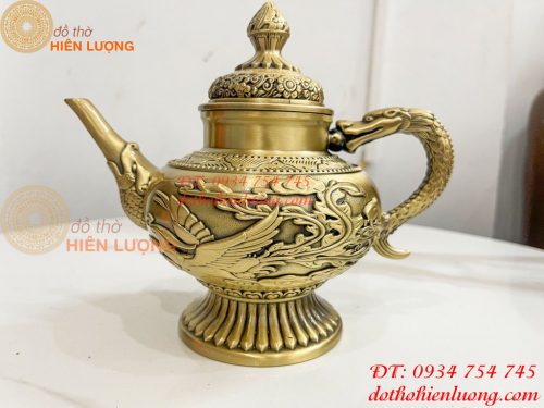 Ấm Trà Rồng Phượng Bằng Đồng Cao 18cm, Dài 20cm, Nặng 1.2kg