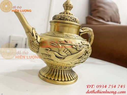 Ấm Trà Rồng Phượng Bằng Đồng Cao 18cm, Dài 20cm, Nặng 1.2kg