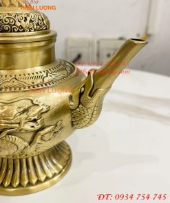Ấm Trà Rồng Phượng Bằng Đồng Cao 18cm, Dài 20cm, Nặng 1.2kg