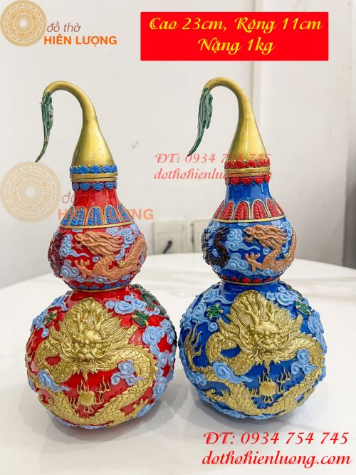 Hồ Lô Rồng Bằng Đồng Vẽ Màu Decor Trang Trí Phong Thủy