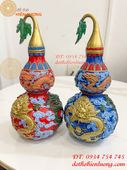 Hồ Lô Rồng Bằng Đồng Vẽ Màu Decor Trang Trí Phong Thủy