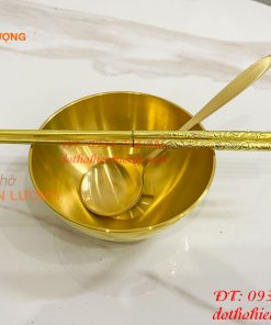 Bộ Bát Đũa Thìa Cơm Bằng Đồng Thau Thờ Cúng