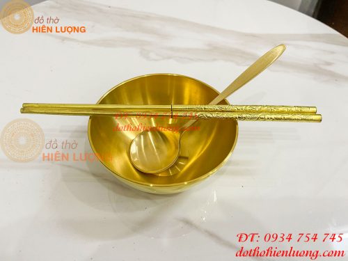 Bộ Bát Đũa Thìa Cơm Bằng Đồng Thau Thờ Cúng