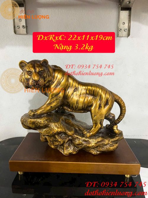 Tượng Hổ Bằng Đồng Hun Dài 22cm Phong Thủy
