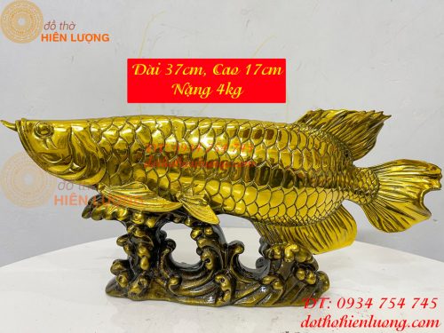 Tượng Cá Kim Long Bằng Đồng Dài 37cm Phong Thủy
