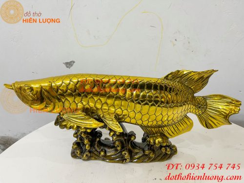 Tượng Cá Kim Long Bằng Đồng Dài 37cm Phong Thủy