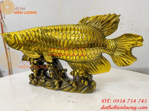 Tượng Cá Kim Long Bằng Đồng Dài 37cm Phong Thủy